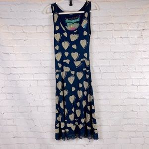 Desiguel Blue with Heart Print Maxi Dress Sz Small